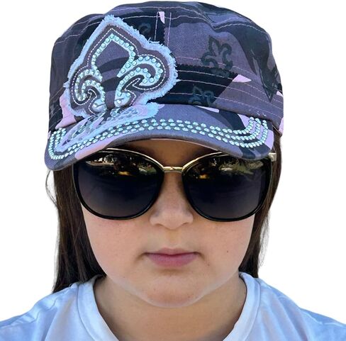 قبعة SILVERFEVER النسائية العسكرية Cadet - رقعة قطنية - مرصعة ومطرزة (وردي مموه، فلور دي ليز) in Kuwait