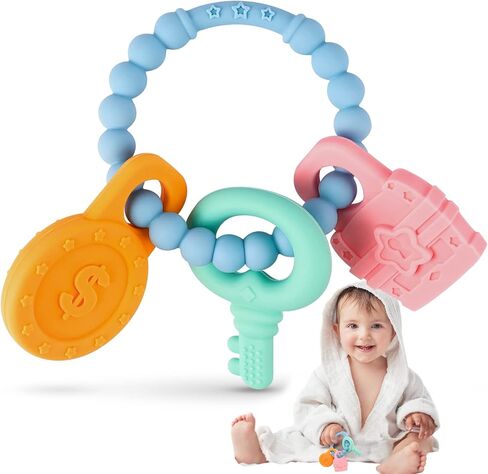 NPET Teether Toys for Baby 0-6/6-12 Months Soft & Easy Grip Silicone Teething Ring Infant Teething Toys Safe to Chew Sore Gums Relief Chocking-Proof Design Baby Gifts Boys Girls 3-6 Months in Saudi Arabia