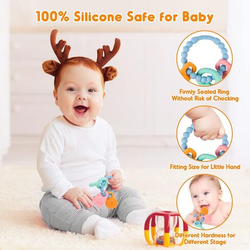 NPET Teether Toys for Baby 0-6/6-12 Months Soft & Easy Grip Silicone Teething Ring Infant Teething Toys Safe to Chew Sore Gums Relief Chocking-Proof Design Baby Gifts Boys Girls 3-6 Months in Saudi Arabia