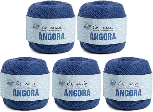 5 Ball La Mia Angora Wool Total 8.8 Oz. Each 1.76 Oz (50g) / 136 Yrds (125m), 15% Angora, Light-Dk Premium Yarns, Blue - L129 in Saudi Arabia