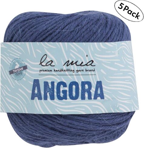 5 Ball La Mia Angora Wool Total 8.8 Oz. Each 1.76 Oz (50g) / 136 Yrds (125m), 15% Angora, Light-Dk Premium Yarns, Blue - L129 in Saudi Arabia