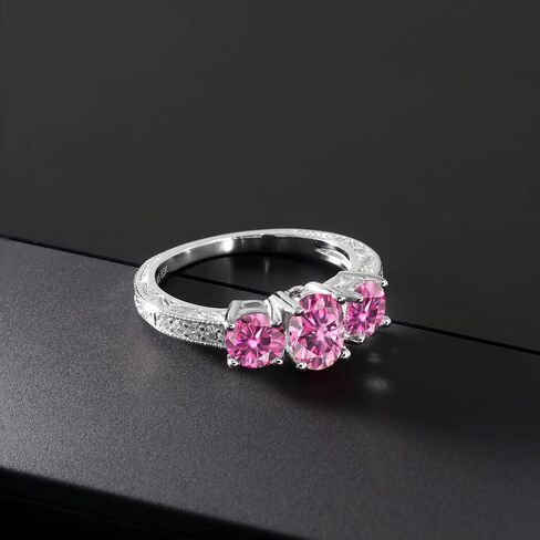 Gem Stone King 925 Sterling Silver 3-Stone Ring Oval Pink Moissanite and Vivid Moissanite Pink (2.02 Cttw) in Saudi Arabia