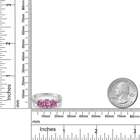 Gem Stone King 925 Sterling Silver 3-Stone Ring Oval Pink Moissanite and Vivid Moissanite Pink (2.02 Cttw) in Saudi Arabia