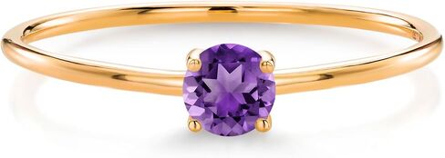 خاتم خطوبة سوليتير من الذهب الأصفر عيار 10 قيراط من Gem Stone King للنساء (0.16 قيراط، مستدير 3.5 مم، حجر بخت شهر فبراير، متوفر بمقاس 5،6،7،8،9) in Saudi Arabia
