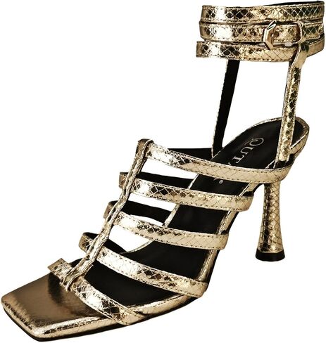 المرأة قفص صندل كعب عالٍ مفتوح اصبع القدم رباط الكاحل Strappy كعب ستيليتو ساحة تو الزفاف العمل فستان الحفلات أحذية الذهب الأسود in Kuwait