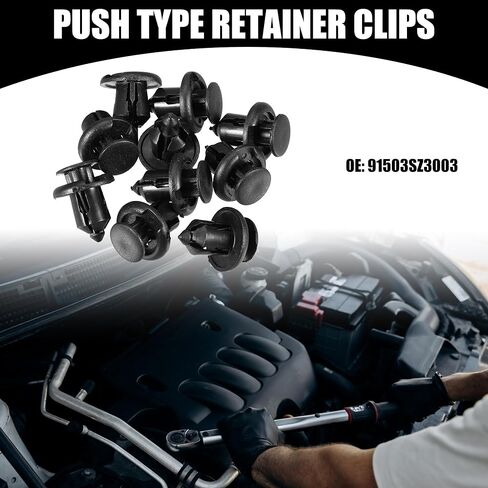 Push Type Retainer Clips No.91503SZ3003 - Car Inner Bumper Door Fender Fastener Rivet Kit - for Honda Accord 1997-2011 Plastic Black - 10 Pcs in Kuwait