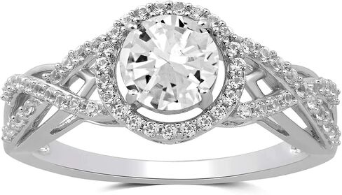 Jewelili Ring Sterling Silver with 6MM Center Stone Round Created White Sapphire, Size 7 in Saudi Arabia