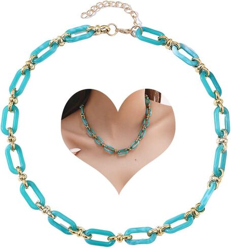 Punk Acrylic Oval Link Neck Chain Chunky Cuban Choker Necklace Metal Resin Link Collar Statement Necklace Accessories for Women and Girls in Kuwait