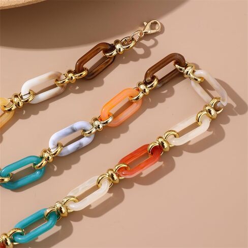 Punk Acrylic Oval Link Neck Chain Chunky Cuban Choker Necklace Metal Resin Link Collar Statement Necklace Accessories for Women and Girls in Kuwait