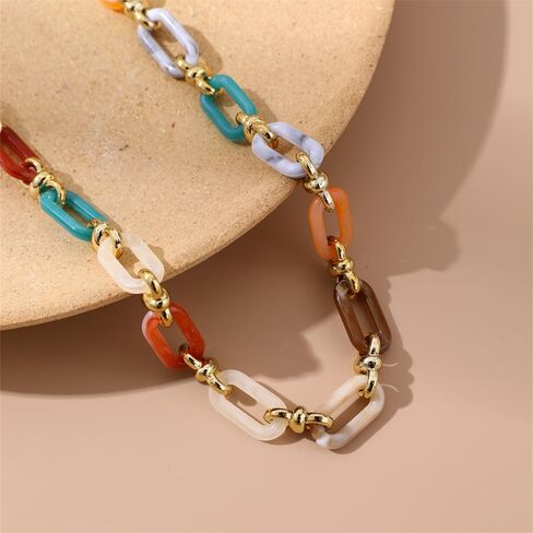 Punk Acrylic Oval Link Neck Chain Chunky Cuban Choker Necklace Metal Resin Link Collar Statement Necklace Accessories for Women and Girls in Kuwait