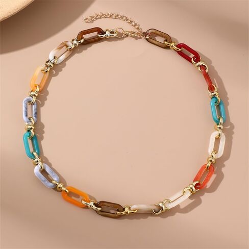 Punk Acrylic Oval Link Neck Chain Chunky Cuban Choker Necklace Metal Resin Link Collar Statement Necklace Accessories for Women and Girls in Kuwait