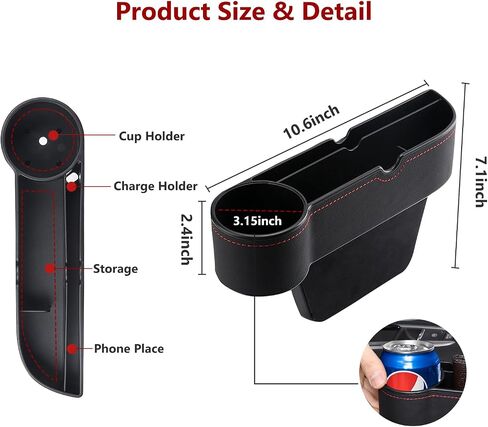 1PC Car Main Driver Car Seat Gap Filler Organizer with Cup Holder for Car Seat Gap Filler Multifunctional Automotive Seat Gap Filler Organizer (Black) in Saudi Arabia