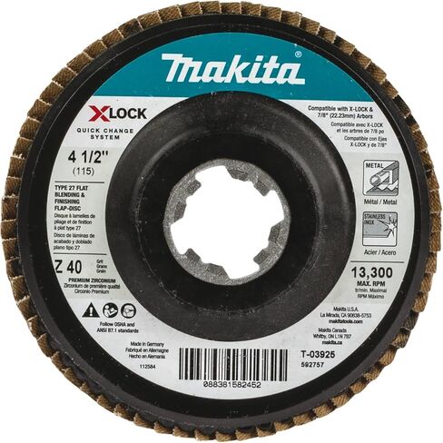 ماكيتا T-03925 X-Lock 4‑1/2" 40 Grit Type 27 قرص مزج مسطح ولمسة نهائية لرفرف X-Lock وجميع المطاحن الأربور 7/8" in Saudi Arabia
