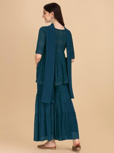Women Embroidered Sequined Kurta & Sharara With Dupatta in Saudi Arabia