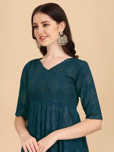 Women Embroidered Sequined Kurta & Sharara With Dupatta in Saudi Arabia