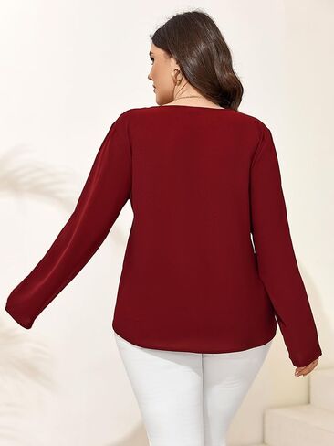 Women's Plus Size Tops 3/4 Roll Sleeve Shirts V Neck Half Zip up Tunic Tops in Saudi Arabia
