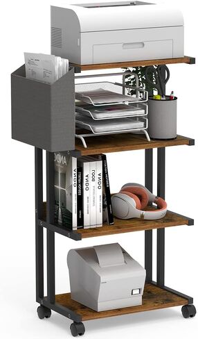 Premium 4-Tier Rolling Printer Stand Cart with Storage Bag Wooden Printer Table Shelf File Organizer Deskside Stand for Home Office Kitchen Bedroom (Brown) in Saudi Arabia