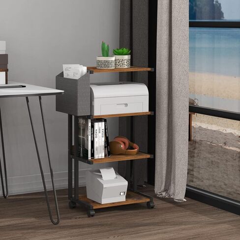 Premium 4-Tier Rolling Printer Stand Cart with Storage Bag Wooden Printer Table Shelf File Organizer Deskside Stand for Home Office Kitchen Bedroom (Brown) in Saudi Arabia