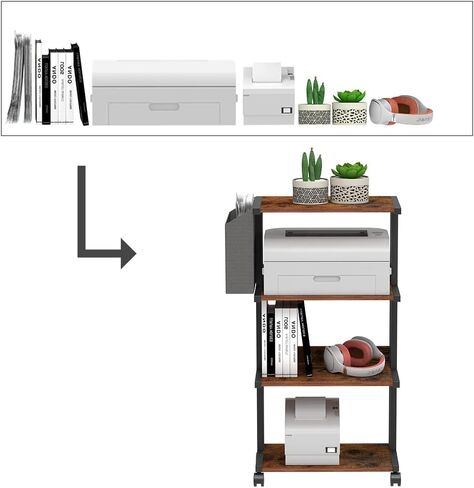 Premium 4-Tier Rolling Printer Stand Cart with Storage Bag Wooden Printer Table Shelf File Organizer Deskside Stand for Home Office Kitchen Bedroom (Brown) in Saudi Arabia