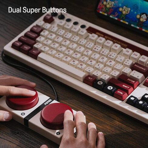 8Bitdo 87 Keys Retro Mechanical Keyboard Bluetooth/2.4G/USB-C، قابلة للتبديل السريع، أزرار مزدوجة قابلة للبرمجة للغاية، مقبض مستوى الصوت لنظام التشغيل Windows وAndroid - إصدار N in Saudi Arabia