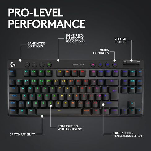 Logitech G PRO X TKL Rapid Tenkeyless Gaming Keyboard (Hall-Effect) - Black | Hall-Effect Magnetic Analog Switches with Rapid Trigger, Lightsync RGB, Detachable USB-C Cable, Volume Roller & Media Buttons in Kuwait