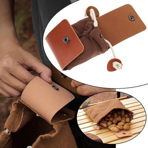 Leather Canvas Paneled Storage Bag Stowable Outdoor Leather Canvas Bag Jungle Foraging Bag Camping Storage Waist Pack Fruit Picking Drawstring Pouch in Saudi Arabia