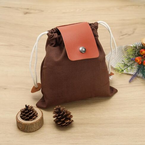 Leather Canvas Paneled Storage Bag Stowable Outdoor Leather Canvas Bag Jungle Foraging Bag Camping Storage Waist Pack Fruit Picking Drawstring Pouch in Saudi Arabia