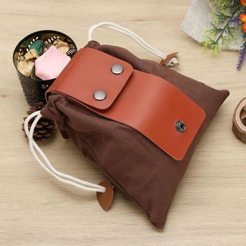 Leather Canvas Paneled Storage Bag Stowable Outdoor Leather Canvas Bag Jungle Foraging Bag Camping Storage Waist Pack Fruit Picking Drawstring Pouch in Saudi Arabia