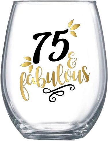 75 and Fabulous Gifts for Women Stemless Wine Glass 75th Birthday Gift for Her 0110 in Saudi Arabia