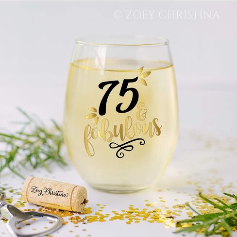 75 and Fabulous Gifts for Women Stemless Wine Glass 75th Birthday Gift for Her 0110 in Saudi Arabia