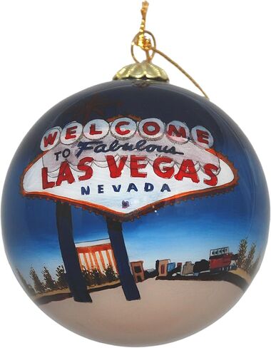 Blown Glass Christmas Ornament | Welcome Sign Las Vegas | Hand Painted Inside | Original Art | Includes Gift Box in Saudi Arabia