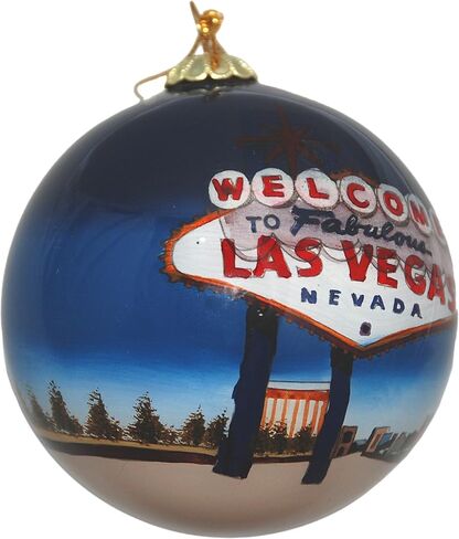 Blown Glass Christmas Ornament | Welcome Sign Las Vegas | Hand Painted Inside | Original Art | Includes Gift Box in Saudi Arabia