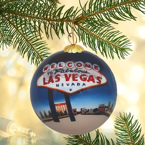 Blown Glass Christmas Ornament | Welcome Sign Las Vegas | Hand Painted Inside | Original Art | Includes Gift Box in Saudi Arabia