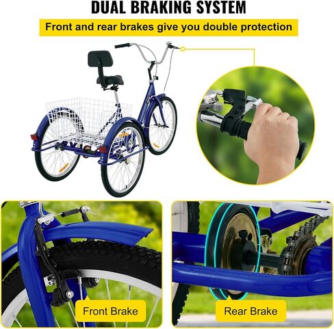 Happybuy Foldable Tricycle 24’’ Wheels, 1-Speed Trike, 3 Wheels Colorful Bike with Basket, Portable and Foldable Bicycle for Adults Exercise Shopping Picnic Outdoor Activities in Saudi Arabia