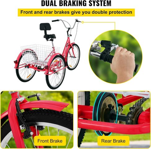 Happybuy Foldable Tricycle 24’’ Wheels, 1-Speed Trike, 3 Wheels Colorful Bike with Basket, Portable and Foldable Bicycle for Adults Exercise Shopping Picnic Outdoor Activities in Saudi Arabia