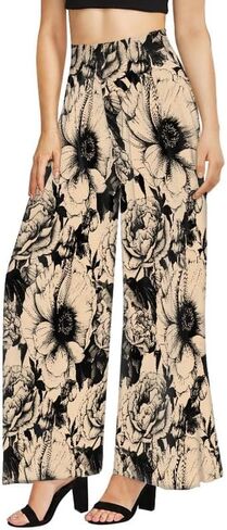 Ditsy Floral Women Casual High Waisted Palazzo Pants, Solid Color Comfy Work Long Straight Suit Pants, Long Wide Leg in Kuwait