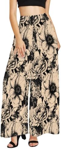 Ditsy Floral Women Casual High Waisted Palazzo Pants, Solid Color Comfy Work Long Straight Suit Pants, Long Wide Leg in Kuwait