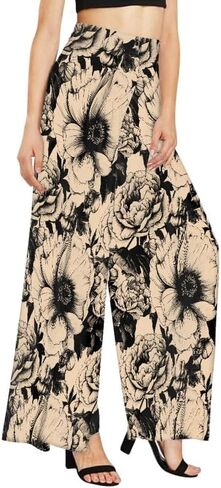 Ditsy Floral Women Casual High Waisted Palazzo Pants, Solid Color Comfy Work Long Straight Suit Pants, Long Wide Leg in Kuwait