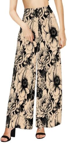 Ditsy Floral Women Casual High Waisted Palazzo Pants, Solid Color Comfy Work Long Straight Suit Pants, Long Wide Leg in Kuwait