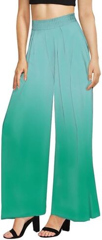 Ditsy Floral Women Casual High Waisted Palazzo Pants, Solid Color Comfy Work Long Straight Suit Pants, Long Wide Leg in Kuwait