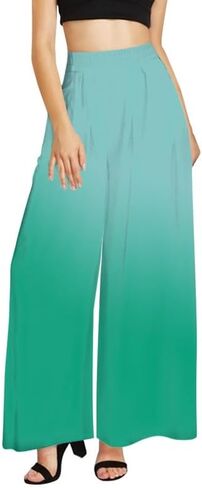 Ditsy Floral Women Casual High Waisted Palazzo Pants, Solid Color Comfy Work Long Straight Suit Pants, Long Wide Leg in Kuwait