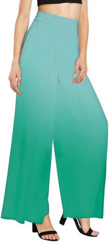 Ditsy Floral Women Casual High Waisted Palazzo Pants, Solid Color Comfy Work Long Straight Suit Pants, Long Wide Leg in Kuwait