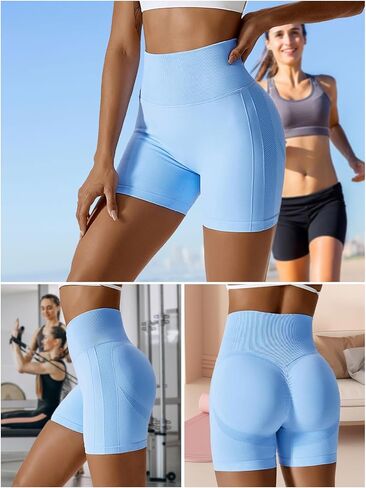 UONNOU سراويل نسائية مقاس 7 بوصات/5 بوصات/4 بوصات بدون خياطة عالية الخصر قابلة للتمدد لرفع المؤخرة والجري والصالة الرياضية والتمارين الرياضية واليوجا in Kuwait