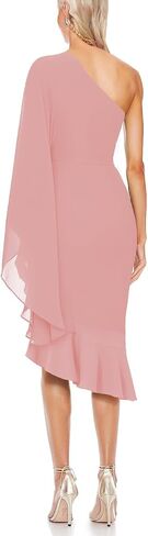 MAYFASEY Women's Sexy One Shoulder Dress Cape Sleeve Ruffle Hem High Split Bodycon Formal Cocktail Party Evening Dress in Saudi Arabia