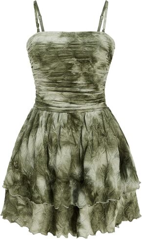 Layered Tie dye Ruffle Hem Ruched Mini Dress in Saudi Arabia