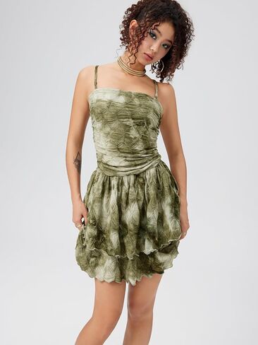 Layered Tie dye Ruffle Hem Ruched Mini Dress in Saudi Arabia
