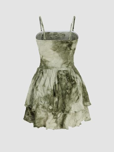 Layered Tie dye Ruffle Hem Ruched Mini Dress in Saudi Arabia