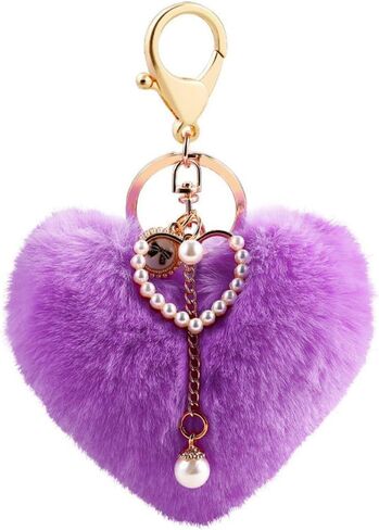 Fuqimanman2020 Heart Plush Keychain Cute Faux Fur Pom Pom Key Chains for Purse Backpacks Car Key Gift for Women Girls in Saudi Arabia