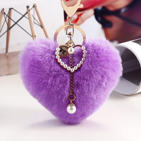 Fuqimanman2020 Heart Plush Keychain Cute Faux Fur Pom Pom Key Chains for Purse Backpacks Car Key Gift for Women Girls in Saudi Arabia