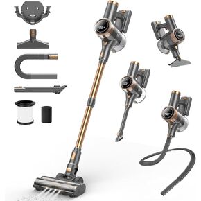 Cordless Vacuum Cleaner, 10-in-1 Lightweight Stick Vacuum with 45mins Runtime, Powerful Suction, LED Touch Screen, Rechargeable Vacuum Cleaners for Home Hardwood Floor Carpet Pet Hair (Gold) in Saudi Arabia